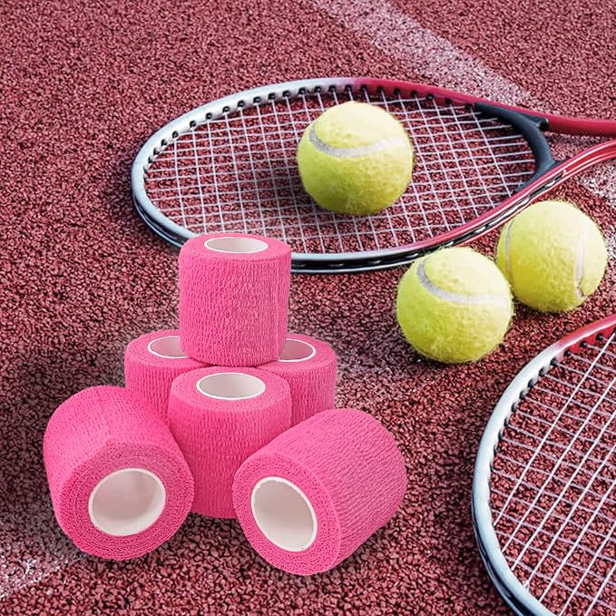 24 Pack Self Adhesive Bandage Wrap 2 Inch, Athletic Elastic Non Woven Cohesive Bandage for Sports, First Aid Medical, Wrist, Ankle Sprains, Swelling and Vet Wrap (Hot Pink)