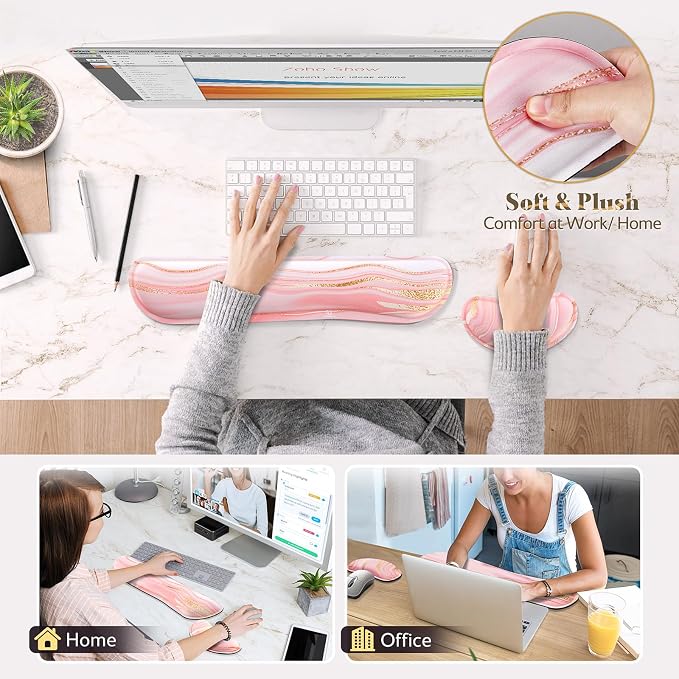 Gimars Upgrade Enlarge Gel Memory Foam Set Keyboard Wrist Rest Pad, Comfortable Ergonomic Design for Easy Typing Pain Relief, Firm Mouse Wrist Cushion Support for Office, Computer, Laptop, Mac
