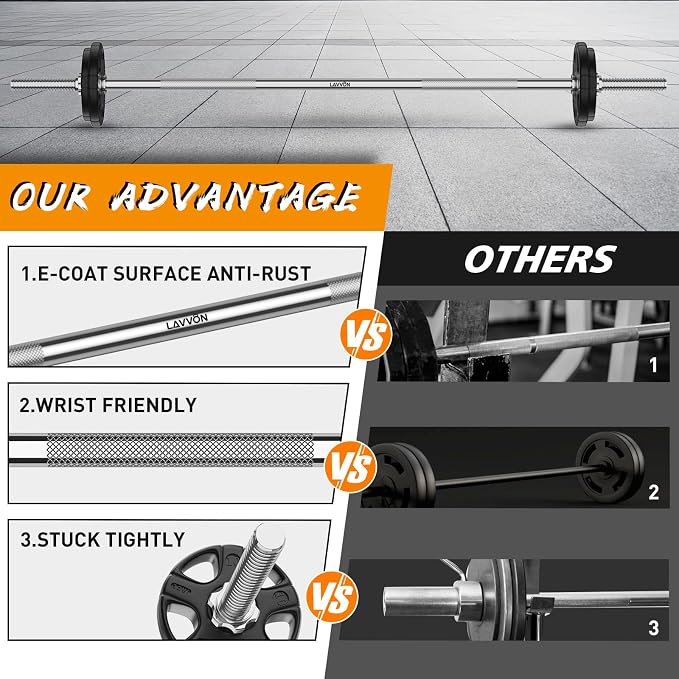 55" Weight Lifting Bar, 1"Standard Straight Barbell Bars for Weight lifting | Olympic Barbell Bar for Bench Press/Hip Thrusts/Squats/Lunges for Gym and Home, 2 Star Star-nuts (480lb Weight Capacity)