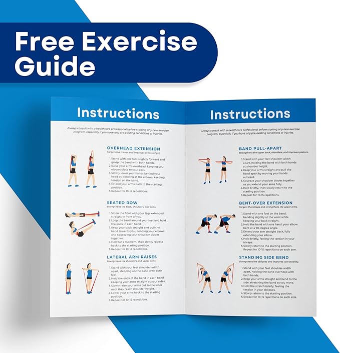 RMS Resistance Bands for Working Out, Physical Therapy, Yoga & Pilates | Set of 3 Latex Free Exercise Bands with Instruction Guide, Occupational Therapy and Rehabilitation Aid for Disabled