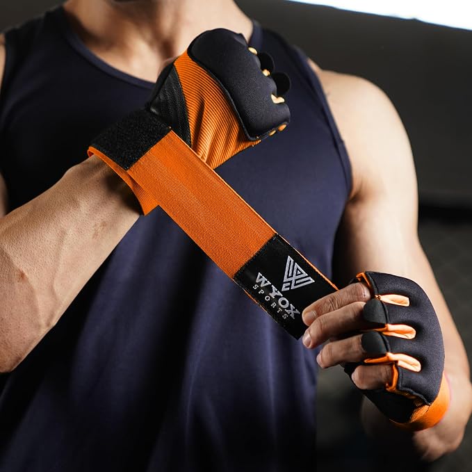 WYOX Neoprene Gel Boxing Hand Wraps Inner Gloves for Men & Women β 80cm/31in Quick Wrist Strap, Padded Knuckle Protection, Fingerless MMA Muay Thai Kickboxing Wraps for Training & Martial Arts