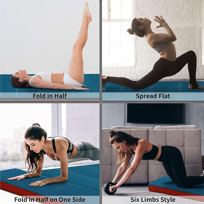 Foldable Large Yoga Mat, Extra Space 72"L x 48"W (183 x 122 cm), 6mm & 8mm Thick, Workout Mat for Home Gym and Travel - Anti-Slip Folding Exercise Mat for Yoga & Pilates