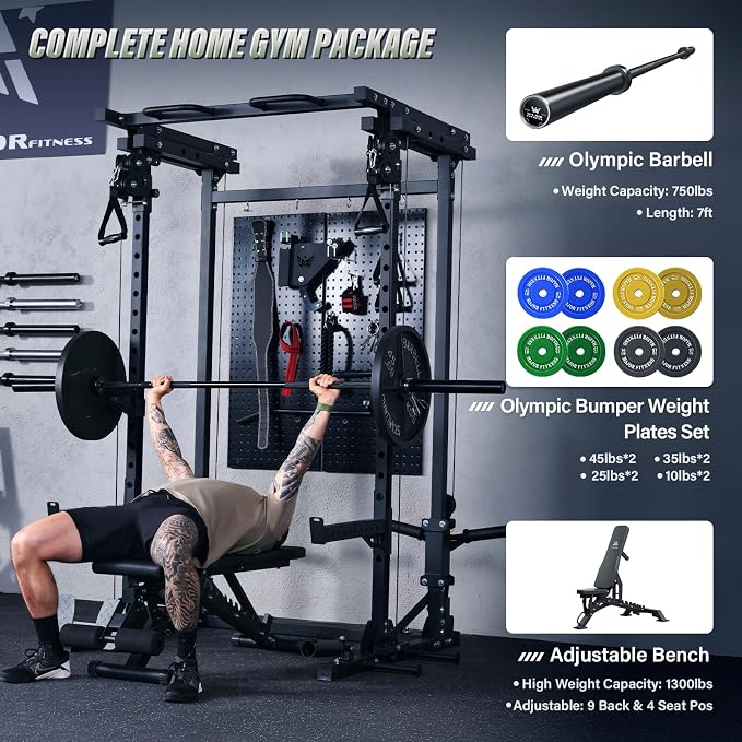 MAJOR FITNESS Drone3 Power Rack, 2500lbs Multi-Function Home Gym Squat Rack with Dual Pulley System, Pull-Up Bar & J-Hooks, Heavy-Duty Steel Frame for Maximum Stability & Strength Training