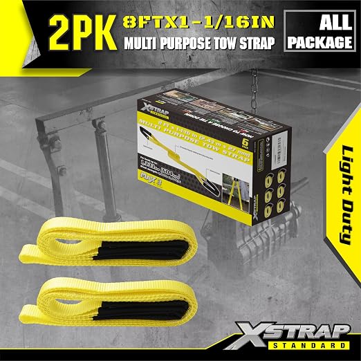 XSTRAP STANDARD 2PK 1''x 8FT Lift Sling Web Strap/Wear Guard End, Heavy Duty Flat Eye Lifting Sling with 2 Reinforced Loops for Tree Saver Lifting Furniture Appliances Machine | 4,000 lbs Break Strength Lifting Straps with 2 Reinforced Loops for Tree S...