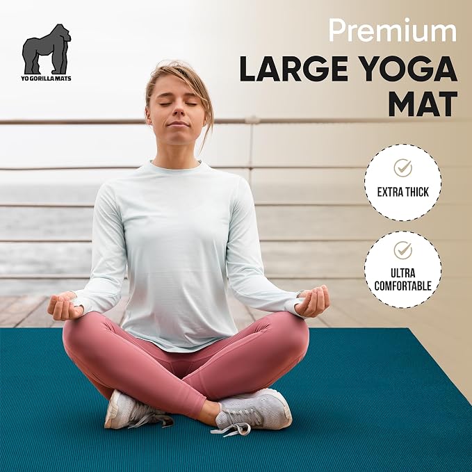 Gorilla Mats Extra Large Yoga Mat – 9'x6', 12'x6', 15'x6' (8mm) Extra Thick Wide Non-Slip Exercise Mat for Home Gym Flooring – Ultra Comfortable Workout Floor Mat for Barefoot Fitness & Stretching