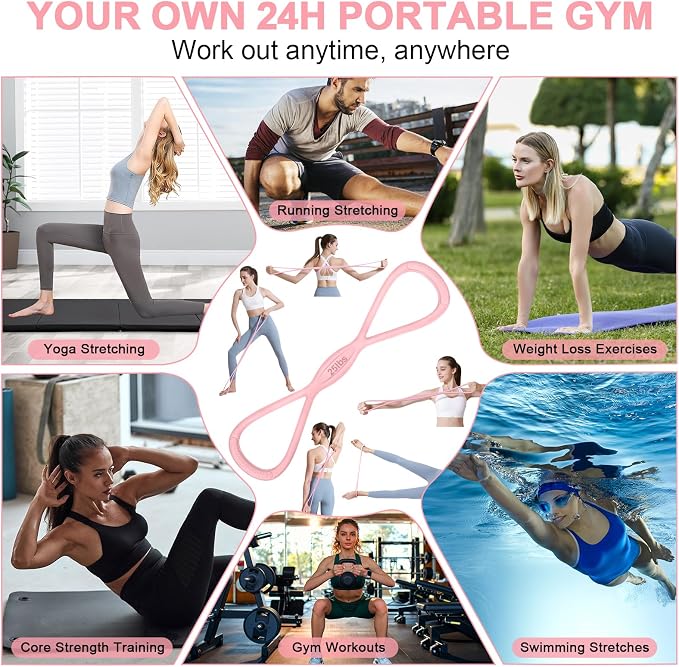 Figure 8 Resistance Band: Resistance Bands with Handles for Working Out - 8 Shaped Resistance Bands for Women - Exercise Bands for Arms - Fullbody Yoga Pulling Rope