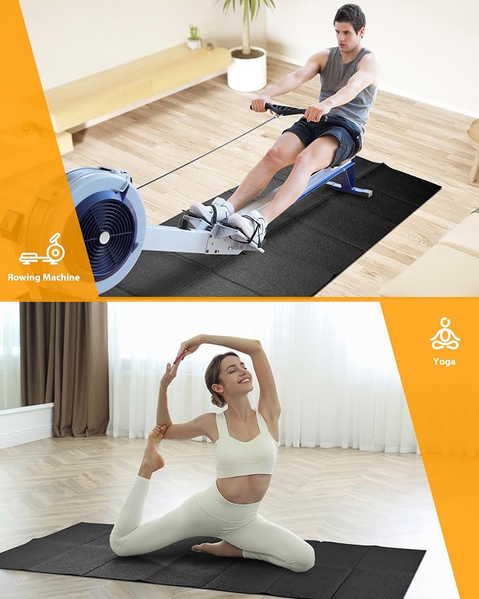 Foldable Rubber Treadmill Mat - Exercise Bike Mat with Waterproof | Non-Slip, Shock Absorption, Exercise Equipment Mat, Protect Floor, for Home Gym Workout, for Bike/Elliptical, Mat for Carpet