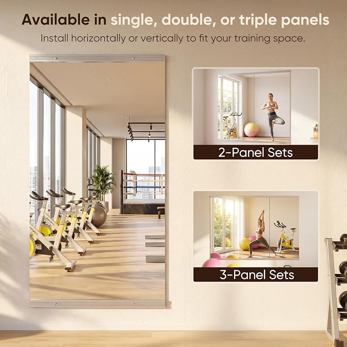 Antok Home Gym Mirror 80"x40" 2PCS, Large Full Length Wall Mounted Mirrors, Frameless Tempered Glass Full Body Mirror for Gym Yoga Dance Studio Garage Bedroom & Bathroom