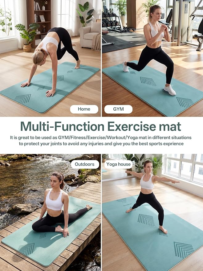 EaseUp Large Yoga Mat 73x35.5x0.4",10mm Thick Non-Slip for Home Workout | Extra thick and wide,TPE material, joint cushioning, easy to clean, wear-resistant, for yoga & Pilates with strap 
