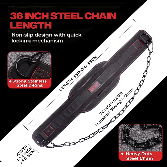 Weightlifting Dip Belt with Chain, Heavy Duty 550-650 lbs Capacity, for Dips and Pull-ups