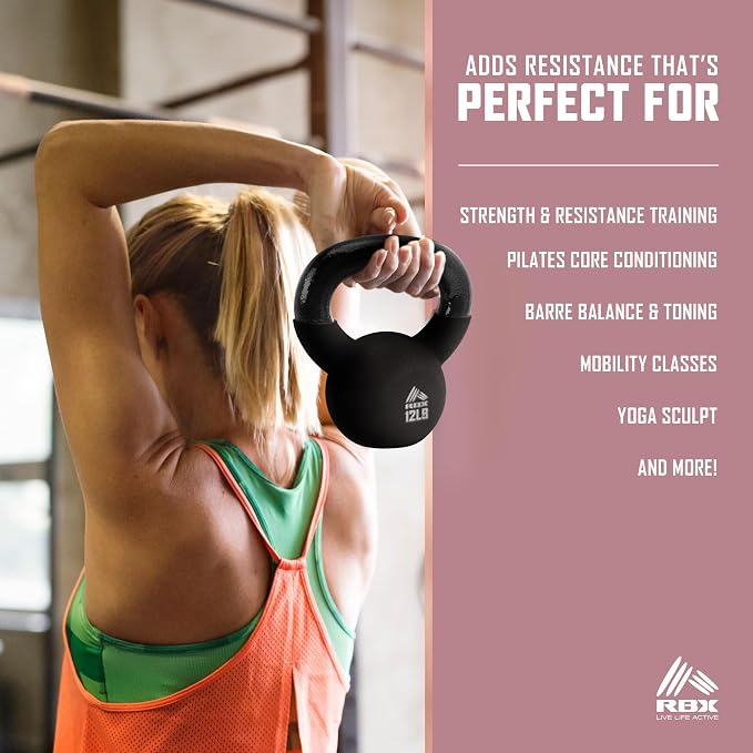 RBX Neoprene Kettlebell, Wide Handle, Iron Core, Flat Bottom, Great for All Fitness Levels