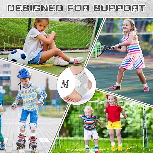 Honoson 2 Pcs Ankle Brace Kid Ankle Support Youth Neoprene Lace up Compression Sleeve Foot Brace Stabilizer with Adjustable Strap for Sport Sprained Plantar Fasciitis Achilles Tendonitis(White,M)