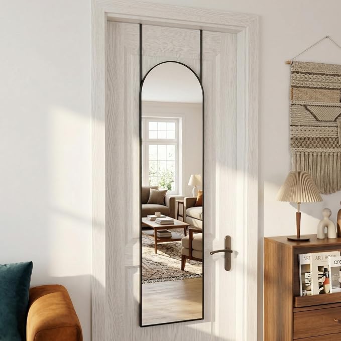 Antok Full Length Mirror, 56"x14" Floor Mirror with Stand, Hanging Mounted Mirrors for Bedroom, Living Room, Cloakroom, Dining Room, Black, Arch