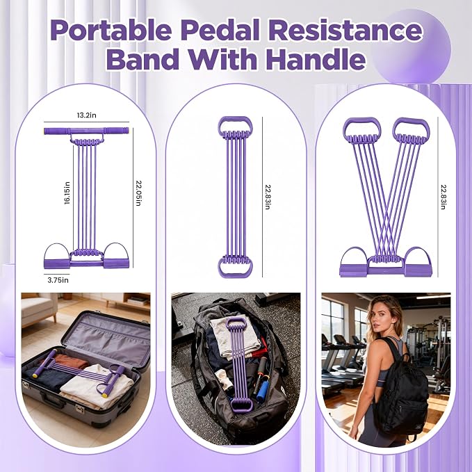 Pedal Resistance Band with Handles, Multifunction Tension Rope | 2026 Upgraded 3 in 1 10 Tubes with Anti-Slip Foot Pedal & Foam Grips, Portable Home Yoga Fitness Equipment for Women