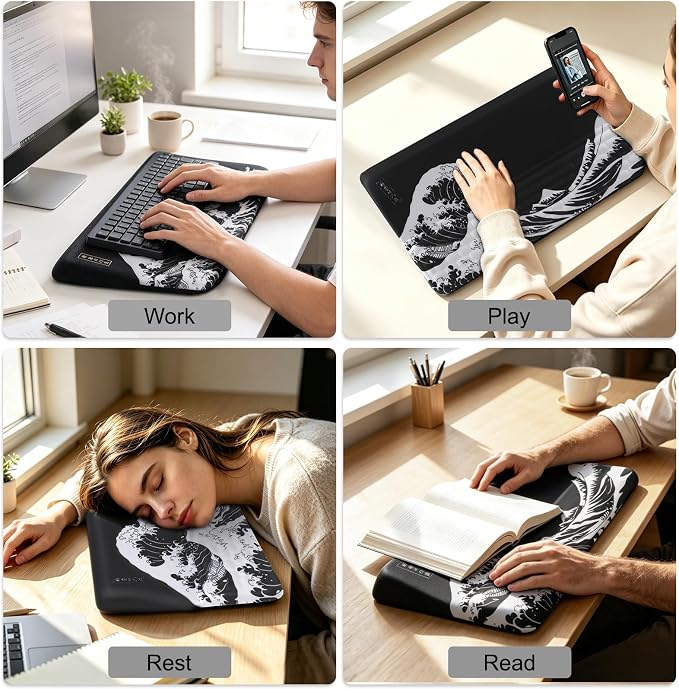 Keyboard Stand with Wrist Rest,Ergonomic Keyboard Riser Holder Lifter Tray | Kanagawa Waves,Computer Wrist Support Pad,Ergonomic Keyboard stand for desk,Soft Memory Foam Desk Cushion,Non-Slip
