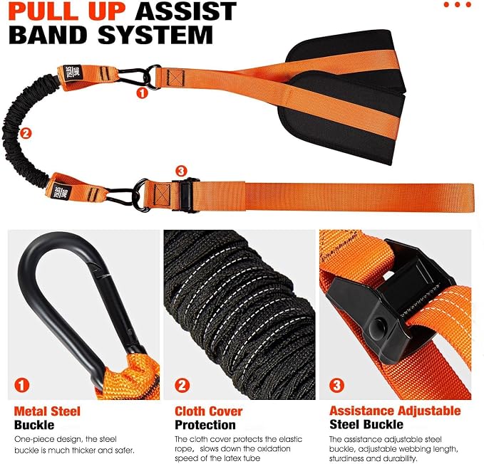 HPYGN Two Foots Pull Up Assistance Bands, Heavy Duty Resistance Band for Pull Up Bar, Adjustable Weight/Size with Fabric Feet/Knee Rest, Bands for Pull Up Assist for Strength Training, Pull Up