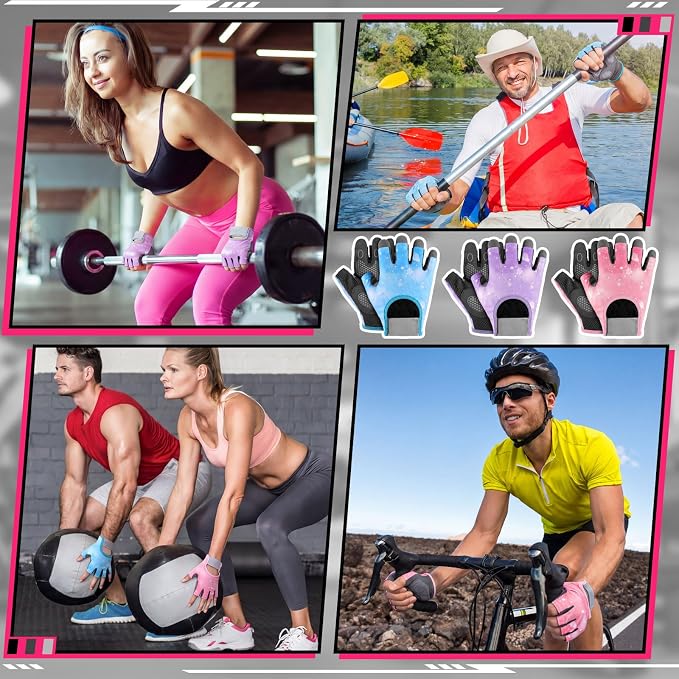 Fourluoo 3 Pairs Weight Lifting Gloves for Men Women, Gym Workout Gloves with Full Palm Protection, Breathable Anti-Slip Fitness Glove for Training, Cycling, Pull-ups, Medium