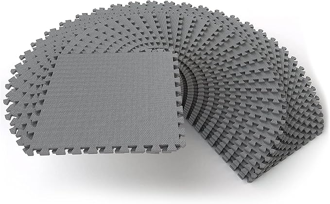 BalanceFrom Puzzle Exercise Mat 1/2" Thick, EVA Interlocking Foam Floor Tiles for Home Gym, Mat for Home Workout Equipment, Floor Padding for Kids, Gray, 24 in x 24 in x 1/2 in, 144 Sq Ft - 36 Tiles | Tiles for Home Gym, Mat for Home Workout Equipment,...
