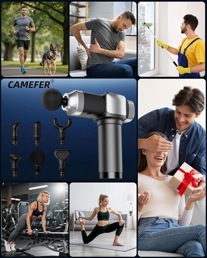 Massage Gun Deep Tissue, Handheld Percussion Muscle Massager for Back | Back Massage for Athletes for Pain Relief,Neck & Shoulder Massager with 30 Speed Levels & 6 Massage Heads,Gift for Men Women