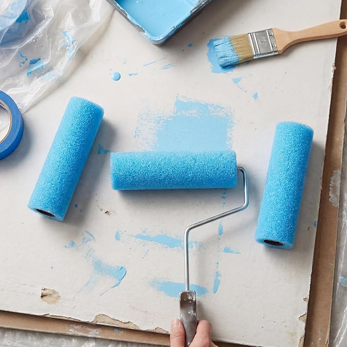Nuanchu 3 Pcs 9" Blue Foam Textured Rollers Washable Foam Textured Paint Roller Opened Celled Roller for Swimming Pool Boat Deck Cabin Floor Ceiling Drywall Bed Liner Other Small Area, Without Handle