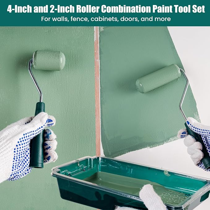 Paint Roller Kit, 19 Pack, 4"2" Small Foam Roller, Paint Brush | Mini Roller Covers with Frame, Paint Tray with 4 Liners, Paint Supplies for Painting Walls, Trim and Ceilings, Easy to Clean