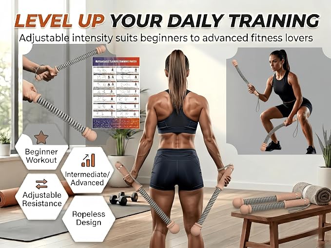 Cordless Battle Rope Set, Adjustable Resistance Home Workout, Pink | Quiet Full-Body Cardio Anywhere—No Anchors, Adjustable Resistance, Portable Training for All Fitness Levels