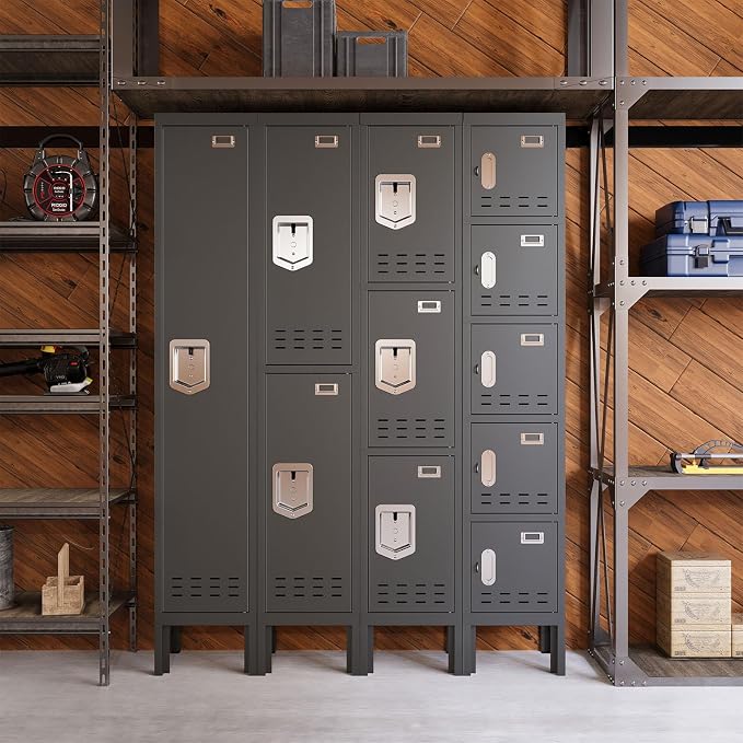BUTISOW Metal Storage Locker with Lock & Card Slot Locker - Secure Lockable Door - Steel Locker for School, Office, Gym, Home - 66.15" H x 11.8" W x 11.8" D(2 Door, Grey)