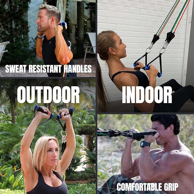 Bodylastics Patented Basic Series Resistance Band Set - Resistance Bands with Snap Reduction Tech, 2 Handles, 2 Ankle Straps, 1 Door Anchor & 1 Carry Bag