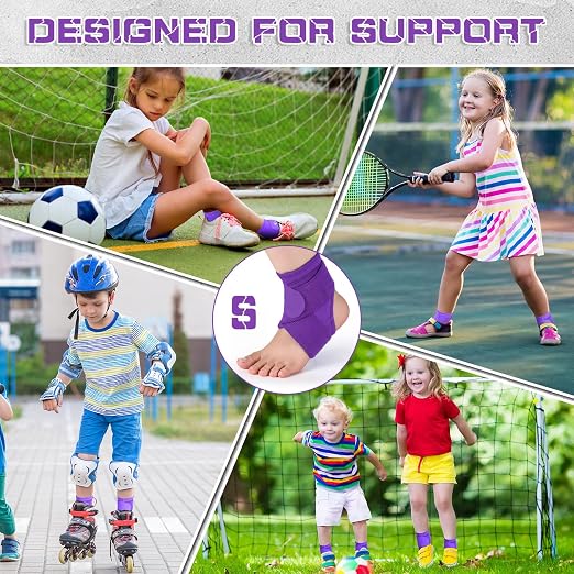 Honoson 2 Pcs Ankle Brace Kid Breathable Neoprene Ankle Support Compression Sleeve Achilles Tendonitis Relief Elastic Foot Brace with Adjustable Wrap for Sprained Plantar Fasciitis(Purple,S)