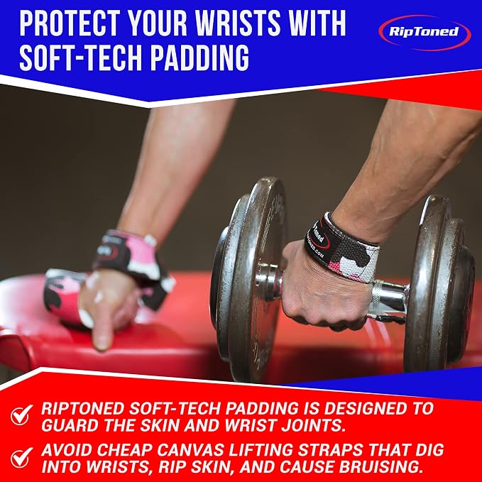 Rip Toned Lasso Lifting Straps for Weightlifting, 23¼" Padded | 1 Pair, cotton, non-latex neoprene. No break-in. Quick release. Deadlifts, rows, shrugs, pull-ups. Machine washable.