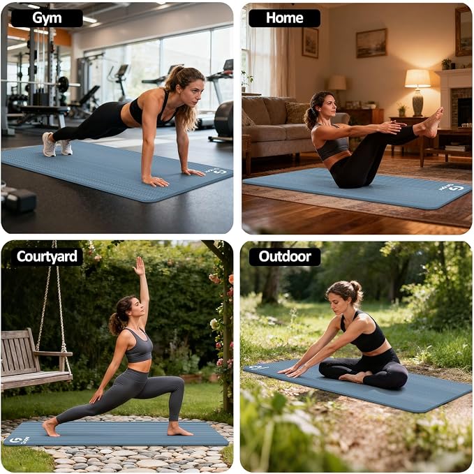 Gruper Yoga Mat Non Slip NBR Extra Thick Yoga Mat, 72"L x 32"/24"W x 0.6"/0.4"TH (185cm x 80cm/61cm x 15mm/10mm), Anti-Tear Exercise Mat with Carrying Strap and Bag, Workout Mats for Yoga, Pilates