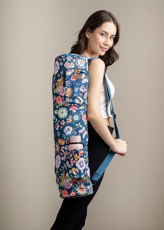 Maison d' Hermine Yoga Mat Duffle Bag Gym Tote Yoga Mat Carry Bag | Cylindrical bag for Woman Men Gifts Adjustable shoulder straps with Drawstring Water Bottle Pocket and zipper pocket