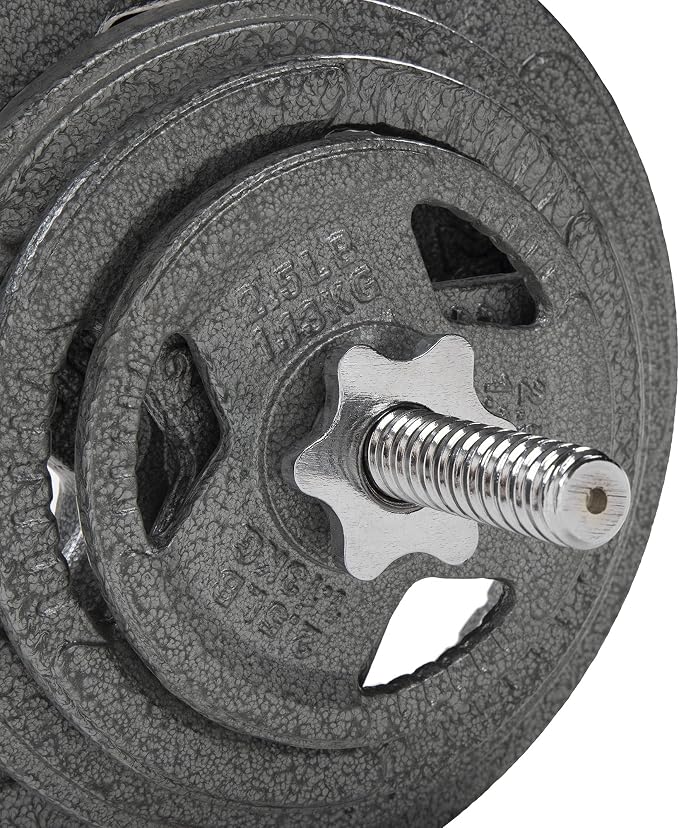 Fitvids Barbell Weight Set, Cast Iron 1" Standard Weight Plates Including 5FT Standard Barbell Bar & Star Locks, 95 Pounds Set (85 Lbs Plates + 10 Lbs Barbell Bar), Multiple Packages