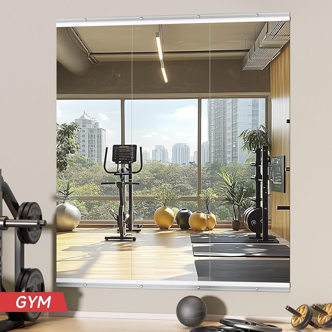 Home Gym Mirror, 55" x 17", 3PCS Large Full Body Mirror for Yoga, Silver Frameless Tempered Glass, Wall-Mounted Wall Mirrors for Home Gym, Workout, Garage, Bedroom, Bathroom, Dance Studio