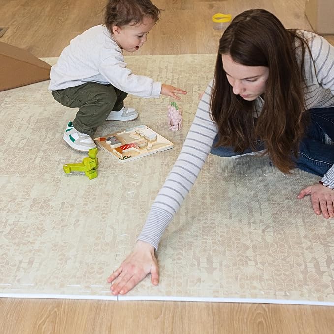 Little Landings Baby Play Mat for Floor - Sandstone (4x6ft) - Premium EVA Foam Play Mat for Babies & Toddlers (Ages 0-5+) Non-Toxic Playmat for Tummy Time, Crawling & Playroom - Stylish & Comfortable