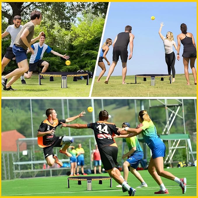 Outdoor Beach Ball Game Includes 3 Balls, Net and Carrying Bag -Roundnet Game Set for Adults, Kids, and Family - Perfect for Beach, Yard, Lawn, Backyard, and Park