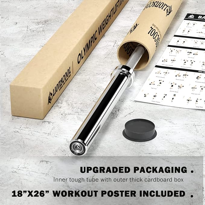 LIONSCOOL 7FT Olympic Barbell 2” Bar for Strength Training Weightlifting | 700/1000/1500lbs Weight Capacity, 2-Inch 40/45lbs Black, Silver, Red, Chrome Power Lifting, Squat, Deadlift, Presses, Row Bar