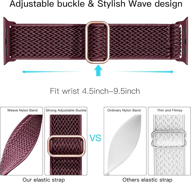 Lerobo Stretchy Nylon Solo Loop Band, Compatible with Apple Watch Series 11 10 9 8 7 6 5 4 3 SE3/2/1 Ultra3/2/1, Adjustable Strap for iwatch Band 44mm 45mm 46mm 49mm 42mm 40mm 41mm 38mm for Women Men