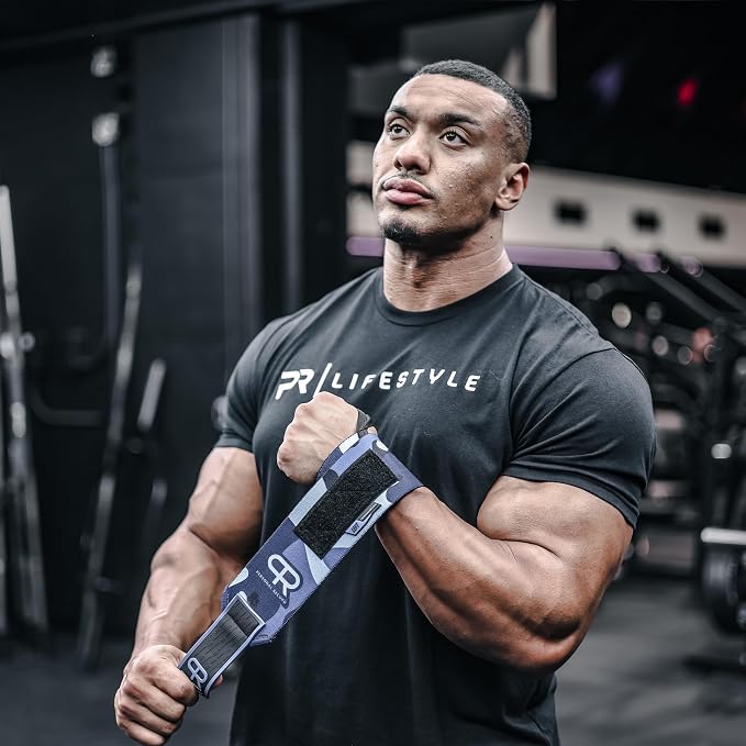 PR Personal Record Heavy Duty Premium Wrist Wraps, More Elasticity, Reinforced Stitching, Extra Wide Strap, Strong Thumb Loop, Larry Wheels Weightlifting Wraps