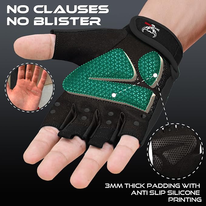 BEAST RAGE Workout Gloves for Men & Women - Fingerless Gym Gloves with Palm Protection, Breathable & Lightweight for Weightlifting, Cycling & Pull Up