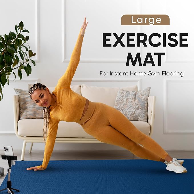 Gorilla Mats Large Exercise Mat – 6'x4', 7'x4', 7'x5', 8'x4', 10'x4' (1/4" Thick) – Ultra Durable Workout Mat for Home Gym Flooring – Non-Slip, Flat Fitness, Yoga & Weight Lifting Floor Mat