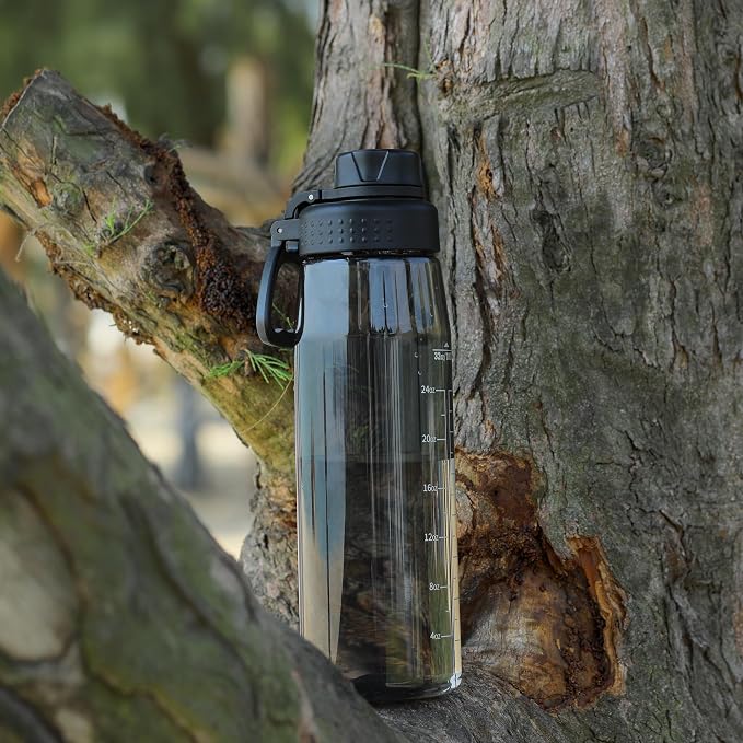 32oz Clear Water Bottle - BPA-Free Tritan Plastic, Fast Flow Spout Lid, Wide Mouth & Leakproof Design Hiking Water Bottle Suitable for Travel, Outdoors, Gym, Travel, Home, School(Black)