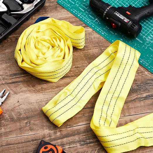 Fabbay 4 Pcs 5.9 Feet Heavy Duty Polyester Endless Loop Round Lift Slings Lifting Straps for Hoist Towing Moving Furniture Rigging Equipment, 8400 LB Vertical 6700 LB Choker 16800 LBs Basket(Yellow)
