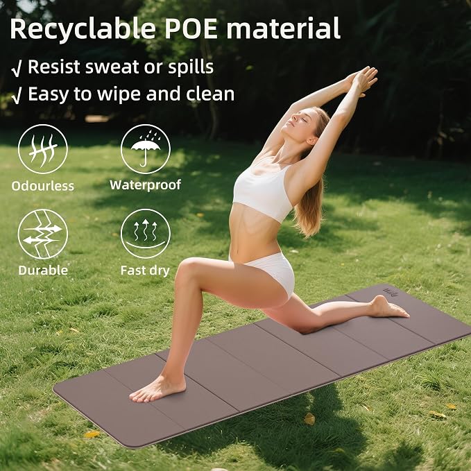 Foldable Yoga Excercise Mat 71"L x 24"W, Odourless Light Weight POE Mat For Home Fitness and Gym Workouts, 1/4 inch Non-slip design for All Types of Yoga Pilates