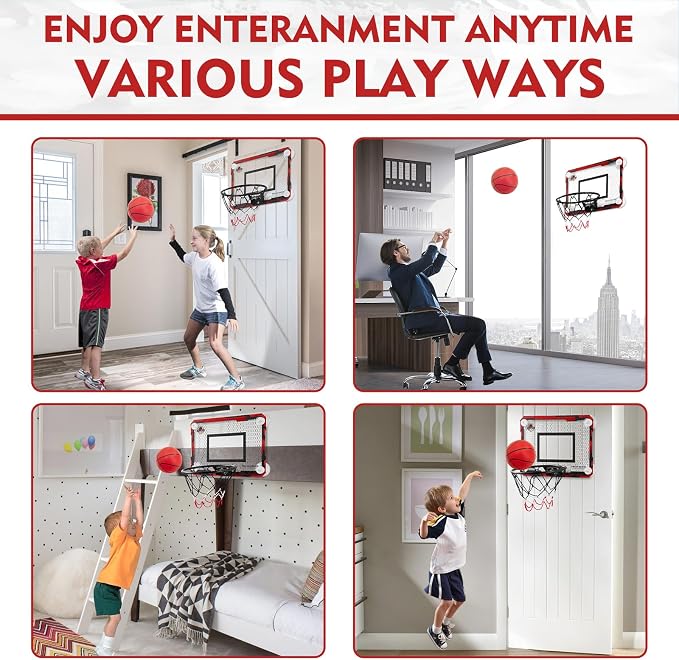 Indoor Mini Basketball Hoops with Powerful Suction Cups for Window and Wall | Wall Mounted Basketball Hoops, Basketball Backboard for Bedroom Office Dorm Room, Outdoor Toy Gifts for Kids and Adults