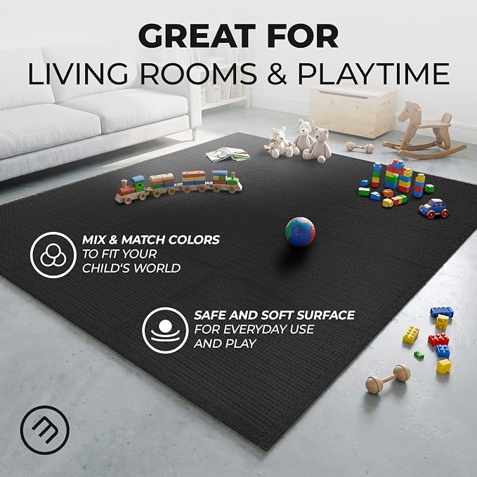 bemaxx Gym Mats Set - 48 pcs EVA Interlocking Foam Floor Tiles (24.4"x24.4"x0.4") 192 sqft Protective Gym Flooring Sports Home Workout Exercise Mats Puzzle Garage Fitness Play-Room Pool Treadmill Bike