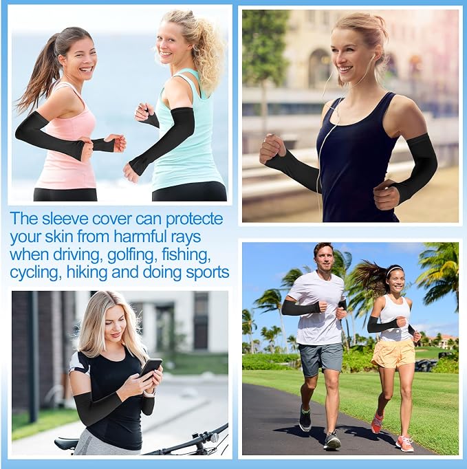 SATINIOR 8 Pairs Sun Protection Cooling Arm Sleeves Upper Compression Sleeve Plus Size Slimming Arm Shaper Wrap for Women