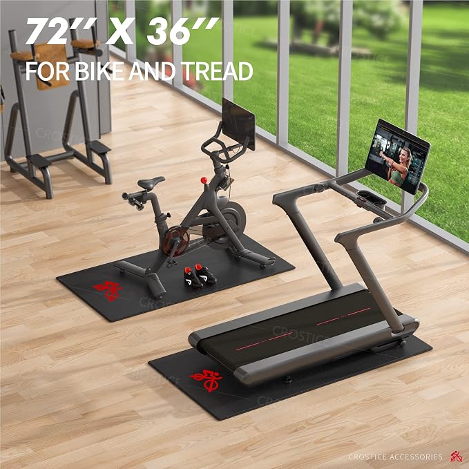 Bike Mat Compatible with Peloton Bike, 6mm Floor Protector | 6mm bike mat compatible with Peloton bike, providing non-slip waterproof protection for hardwood or carpet