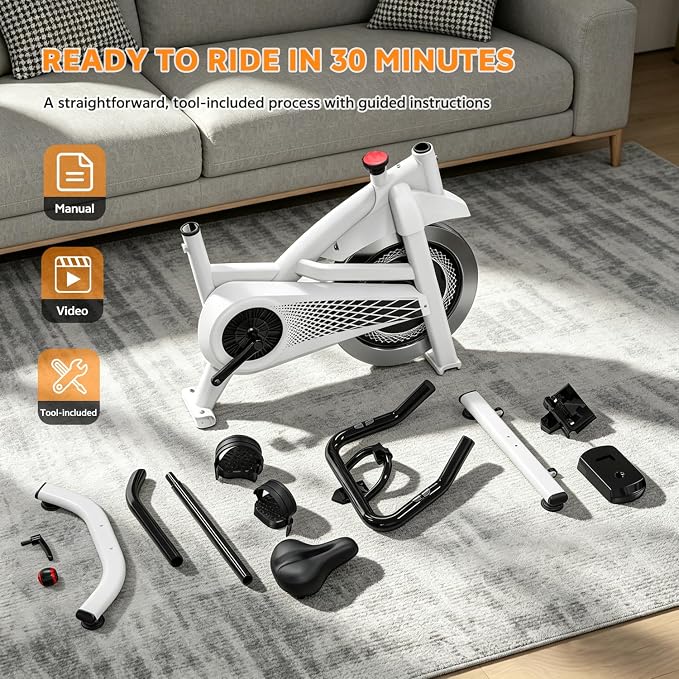 Exercise Bike Stationary Bike Indoor Cycling Bicycle for Home Gym Spinning Bike 300 lbs Weight Capacity Adjustable Seat/Handlebar for Office Cardio Workout