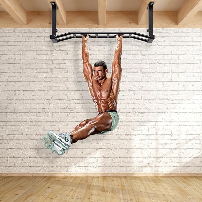 Kipika 48" Ceiling Mounted Pull Up Bar, Heavy Duty Multi-Grip Chin Up Bar,Mounted Pullup Bar, Adjustable Height, Pull Up Bands for Chin Ups & Body Stretching, Ideal for Home Gym and Strength Training